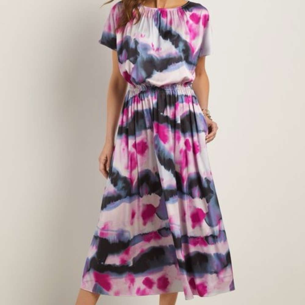 NWT Soft Surroundings Abelia Watercolor Flowy Maxi Dress w/ Pockets Size Small